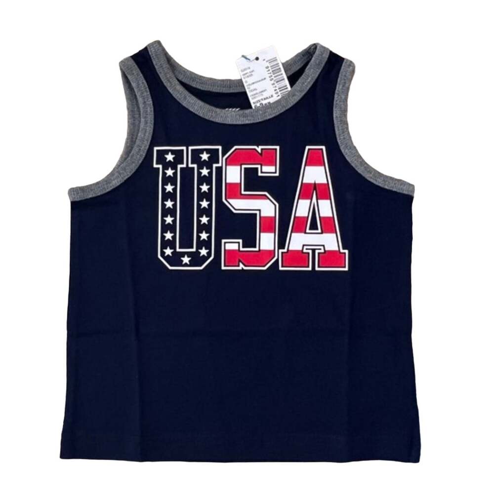 NWT Children's Place Navy W/USA Flag 4th of July Graphic Tank Top - Size 6-9M